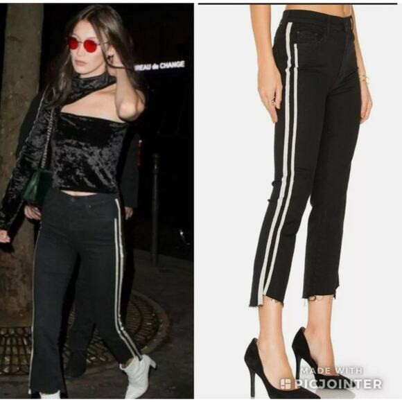 Mother Jeans Womens 29 Insider Crop Step Fray Guilty Racer Black White Stripe - Picture 2 of 13